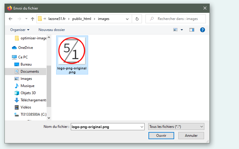 Fenêtre de dialogue du PC pour choisir les images à envoyer
