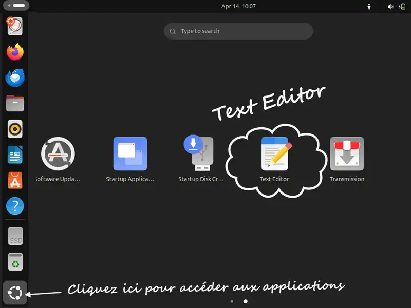 Ecran des applications Ubuntu Image représentant le bureau des applications Ubuntu