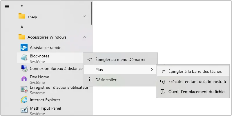 Créer un raccourci du Bloc-note Fenêtre du menu démarrer montrant la création d'un raccourci pour le Bloc-notes
