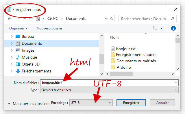 Fenêtre enregistrer sous dans le répertoire Documents de windows 10