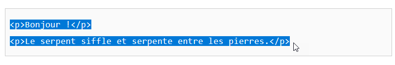 Copier coller du code Copie d'écran montrant comment sélectionner le code avec la souris